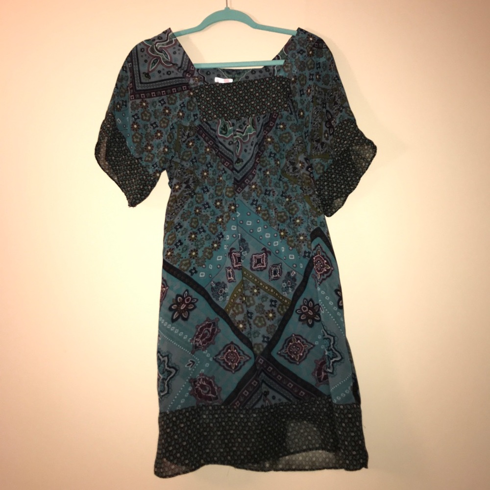 Xhilaration Patterned Brown and Blue Dress